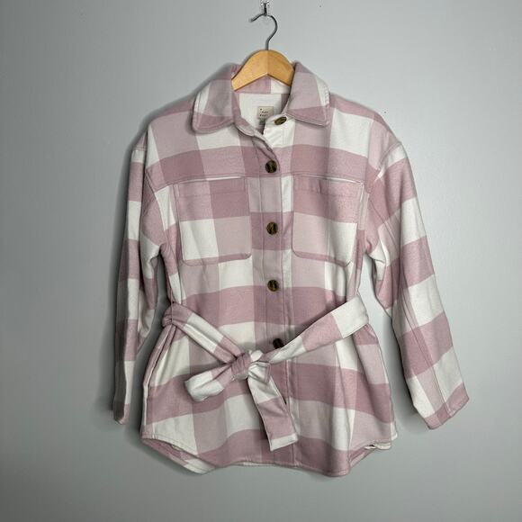A New Day Women's Pink +‎ White Belted Waist Buttoned Checkered Shacket Size S - Picture 1 of 7